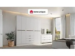 Vente-Unique Armadio 6 ante e 3 cassetti L180 cm Bianco - PEROLI