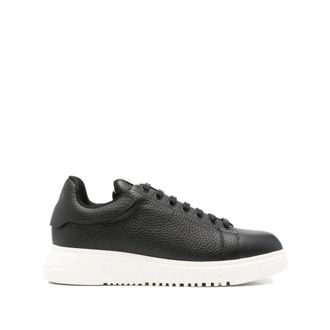 Emporio Armani Zwarte leren sneakers met textuureffect - Heren - Sneakers - Zwart - 44 EU - Schoenen