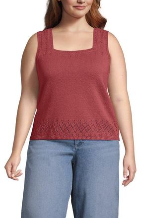 Lands End Pointelle Square Neck Tank Sweater in Soft Mojave Rose at Nordstrom, Size 3X