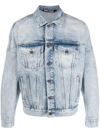 Palm Angels logo-print denim trucker jacket - Blue