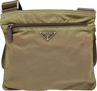 Prada Triangle Logo Khaki Synthetic Shoulder Bag (Pre-Owned)