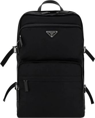 Prada Re-Nylon en Saffiano Leren Rugzak - Heren - Tassen - Zwart - Maat: ONE Size Nylon