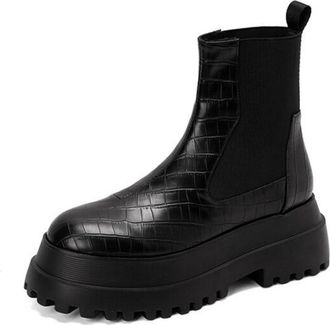 Generic Womens Pull on Chelsea Ankle Boots High Heeled Platform Punk Boot Round Toe PU Leather Short Boots,Black2,5.5 UK