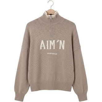 Aim'n College Gebreide Half Zip - Dames - Vesten met rits - Beige - L - Hoodies & sweatvesten