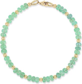 Bony Levy 14K Gold Iris Emerald Beaded Line Bracelet in Green at Nordstrom, Size 7
