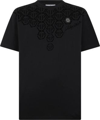 Philipp Plein Ronde Hals T-Shirt Degrade Monogram - Heren - T-shirts - Zwart - S - Katoen - Tops