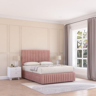 Sloomy Madison Plush Velvet Memory Foam Bed Set With 4 Drawers, Mattress & Headboard in Pink | Size: Small Double