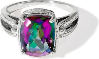 Tiramisu 925 Sterling Silver Mystic Spectrum Feather Band Mystic Quartz Ring