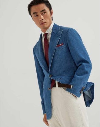 Brunello Cucinelli Mens Medium Denim Cotton Blazer, Size 48
