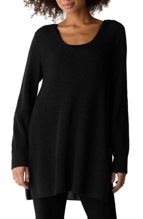 Eileen Fisher Organic Cotton Blend Scoop Neck Tunic Sweater in Black at Nordstrom, Size X-Large
