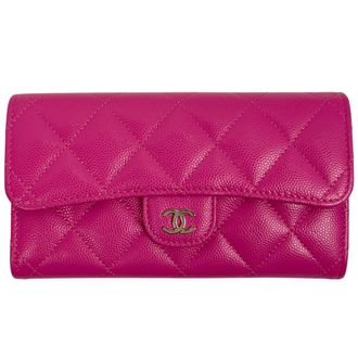 Chanel Pink Grained Calfskin Long Wallet (Bi-Fold) (Pre-Owned)