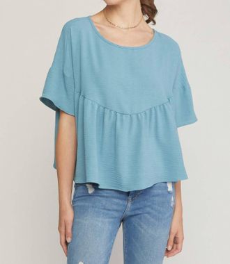 Entro Round Neck Babydoll Top In Blue
