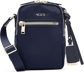 Tumi Persia Crossbody Cross Body Womens Handbags Indigo/Light Gold, Leather/Nylon
