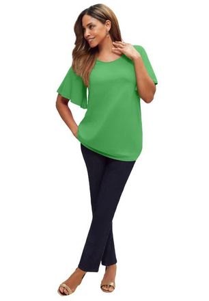 Jessica London Stretch Knit Flutter Sleeve Tunic in Grass at Nordstrom, Size Medium