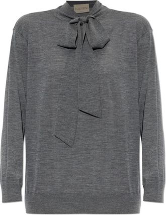 Valentino Garavani Truien & Vesten, Dames, Grijs, XS, Wol, Wol trui met decoratieve strik