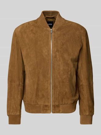 HUGO BOSS Regular Fit Lederjacke aus echtem Ziegenvelours Modell H-MULLER in Beige, Gr&ouml;&szlig;e 48