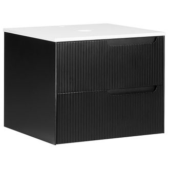 Beliani Beliani - Mueble De Ba&ntilde;o Suspendido Frente Estriado 2 Cajones Negro 60 X 52 Cm Quintela