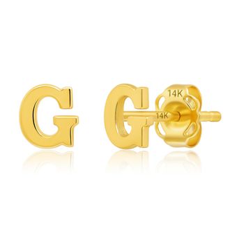 MAX + STONE 14k Yellow or White Gold Small Script Initial Letter Stud Earrings