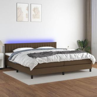 vidaXL Cama Box Spring Colch&oacute;n Luces Led Tela Marr&oacute;n Oscuro 200x200 Cm Vidaxl