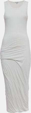 James Perse White Jersey Ruche Midi Dress