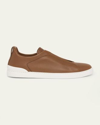 Ermenegildo Zegna Mens Triple Stitch Deerskin Leather Slip-On Sneakers