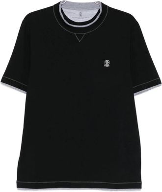 Brunello Cucinelli Logo katoenen t-shirt - Heren - T-shirts - Zwart - S - Katoen - Tops