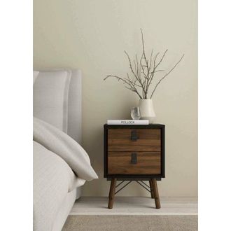 Dmora Dmora - Mesa De Noche Blanchette, C&oacute;moda Baja, Mesilla De Noche, Estante De La Cama, 43x40 H60 Cm, Negro Y Nogal