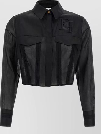 Elisabetta Franchi cotton logo embroidery maxi crop shirt