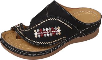 Generic Womens Embroidered Sandals Platform Summer Shoes Casual Comfortable Walking Sandals Thick Sole Open Toe Casual Shoes Boho Embroidery Outdoor Sandal (4