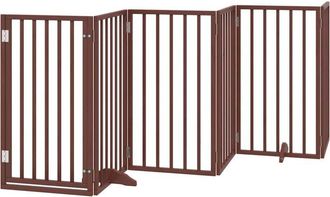 vidaXL Dog Gate with Door Foldable 15 Panels Brown 750 cm Poplar Wood vidaXL