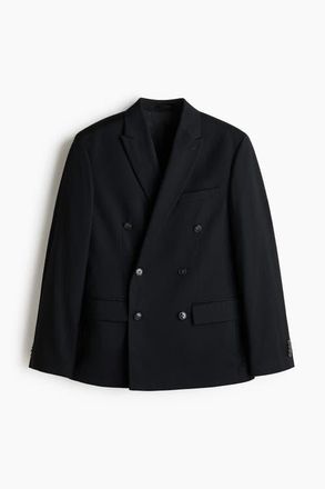 H&M Regular Fit Double-breasted Jacket in Black at Nordstrom, Size 36