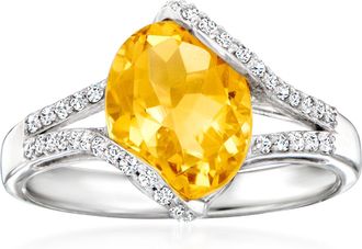 Ross-Simons Citrine and. Diamond Ring in Sterling Silver