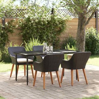 vidaXL Conjunto De Comedor De Jard&iacute;n 5 Pcs Negro Rat&aacute;n Sint&eacute;tico Vidaxl