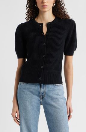 Nordstrom Elbow Sleeve Cardigan in Black at Nordstrom, Size Xx-Small
