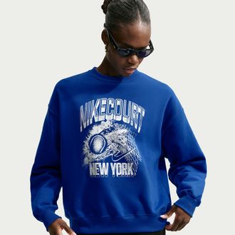 Nike Womens Studio Fleece Medium Weight Oversized Graphic Crew in Blue | IM9412-417