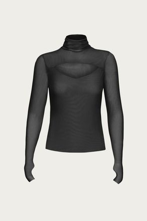 AFRM Dawn Power Mesh Turtleneck Top In Noir