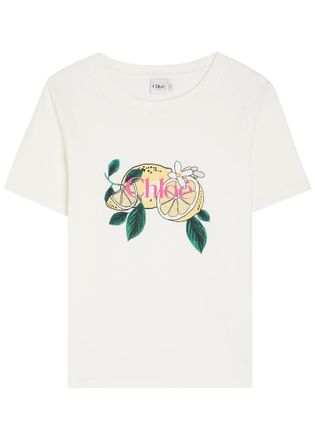 Chlo&eacute; Printed Cotton T-shirt - White - S (UK8-10 / S)