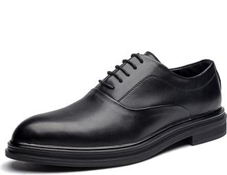 Generic Dress Formal Shoes for Men Lace Up Comfort Round Toe Genuine Leather Anti-Slip Non Slip Rubber Sole Prom(5.5 UK) Black