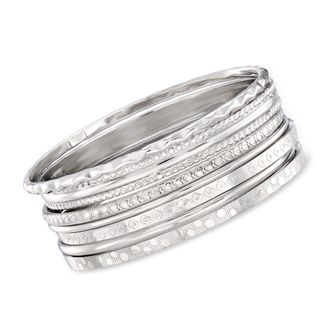 Ross-Simons Italian Sterling Silver Jewelry Set: 7 Assorted Texture Bangle Bracelets