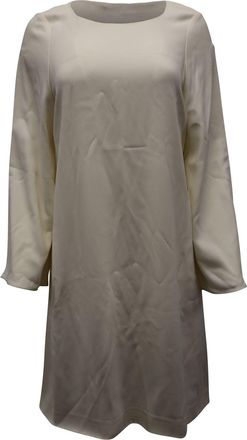 Helmut Lang Long Sleeve Shift Dress in Ivory Viscose