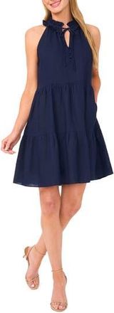 CeCe by Cynthia Steffe Ruffled V-Neck Linen Blend Dress in Classic Navy at Nordstrom Rack, Size X-Large