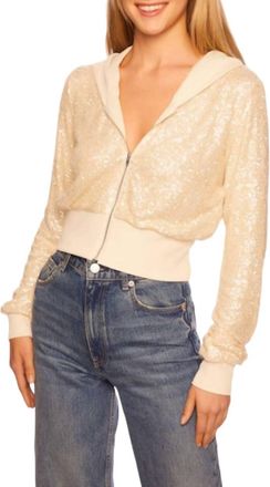Susana Monaco Sequin Hoodie In Belgian Cr&egrave;me