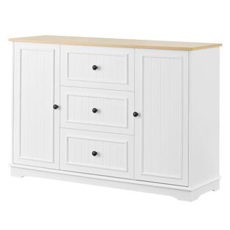 Urban Meuble Aparador blanco con 3 cajones y 2 puertas 126x40x86 cm