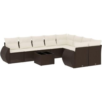 vidaXL Set De Sof&aacute;s De Jard&iacute;n 10 Pzas Y Cojines Rat&aacute;n Sint&eacute;tico Marr&oacute;n Vidaxl