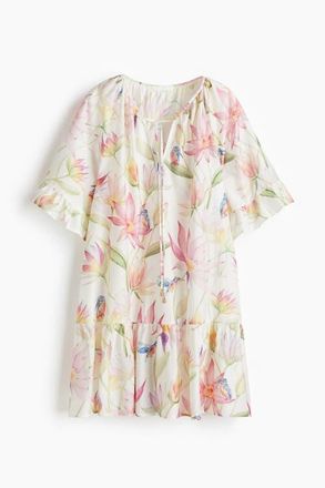 H&M Tie-detail Tunic Dress in Cream/floral at Nordstrom, Size Xx-Large