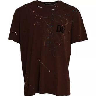 Dolce & Gabbana Mens Brown Splash Cotton Crew Neck T-Shirt