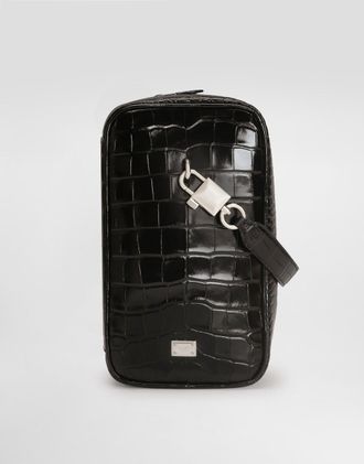 Dolce & Gabbana Lock Polished Alligator Handbag - Man Black Onesize