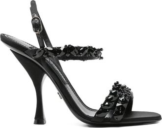 Dolce & Gabbana Sandalen met strasborduurwerk - Dames - Sandalen met hakken - Zwart - 39 EU - Leer - Schoenen