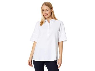 Tommy Hilfiger Short Sleeve Linen Shirt Womens Clothing Bright White : XL (US 16-18), Linen/Viscose