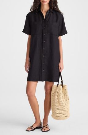 Madewell Relaxed Linen Mini Shirtdress in Jet Black at Nordstrom, Size X-Small